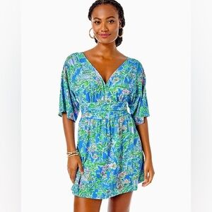 Lilly Pulitzer Parigi Romper in Boca Blue Beneath The Bougainvillea